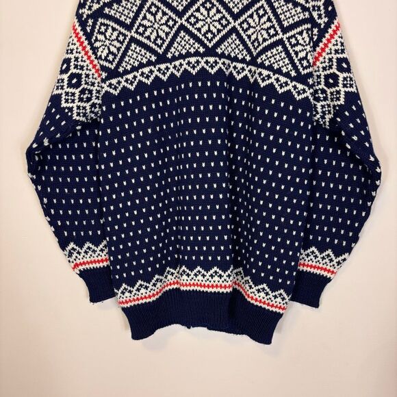 Dale of Norway Pure Wool Navy Blue Fair Isle Printed Cardigan Sweater 42 - Picture 7 of 8